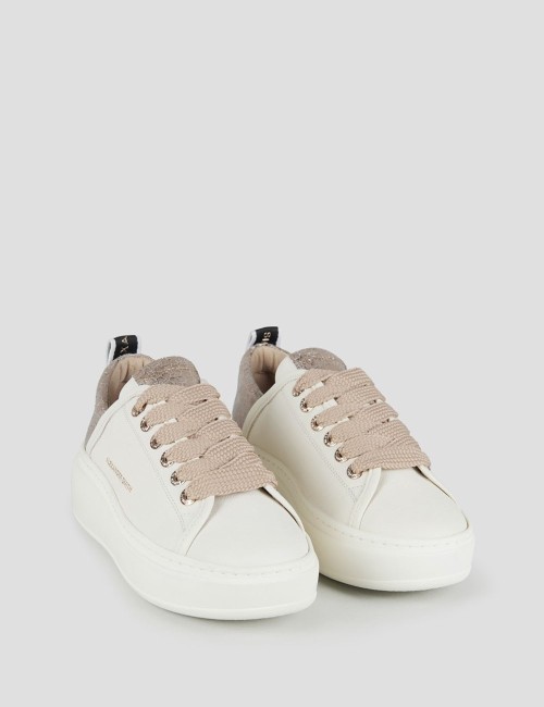 Sneakers Wembley High Woman in white cracklè laminated leather heel nude
