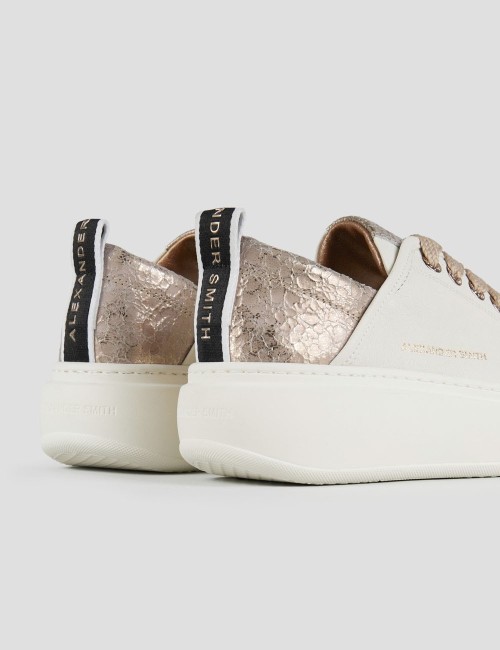 Sneakers Wembley High Woman in white cracklè laminated leather heel nude