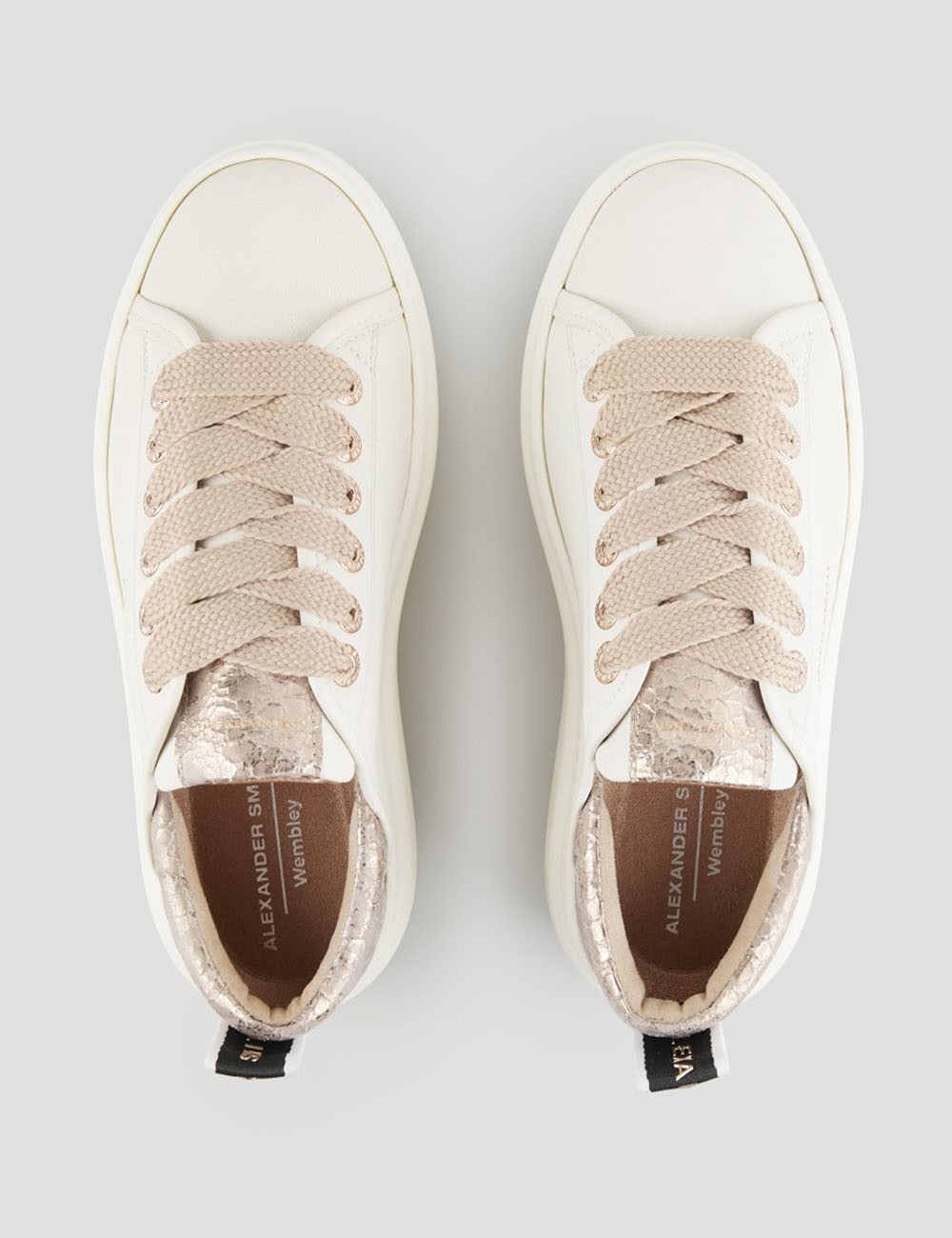 Sneakers Wembley alta in pelle bianca e tallone in pelle cracklè nude