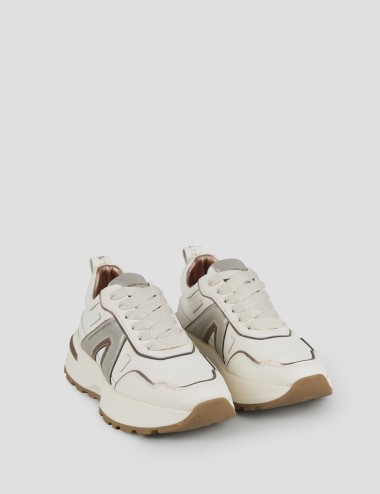 Sneakers Liverpool in pelle bianca con logo laterale in glitter argento