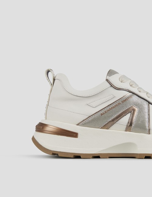 Sneakers Liverpool in pelle bianca con logo laterale in glitter argento