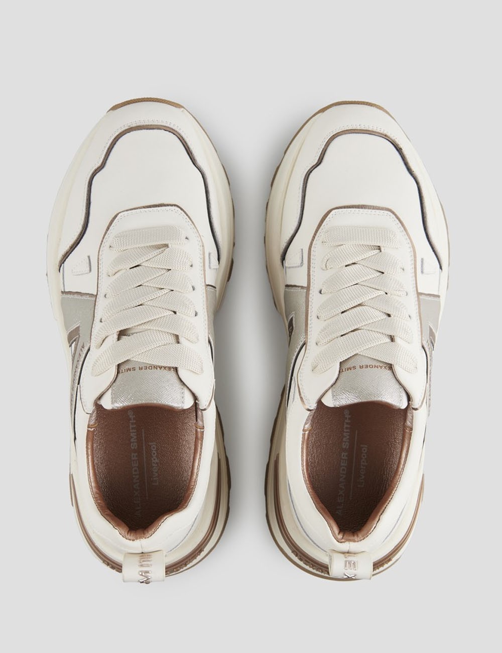 Sneakers Liverpool in pelle bianca con logo laterale in glitter argento