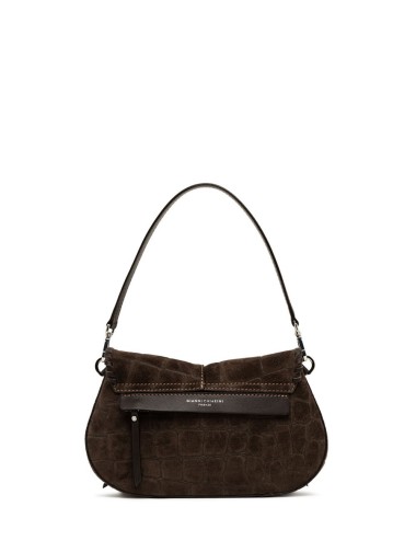 Cross-body bag in suede HELENA ROUND ESPRESSO