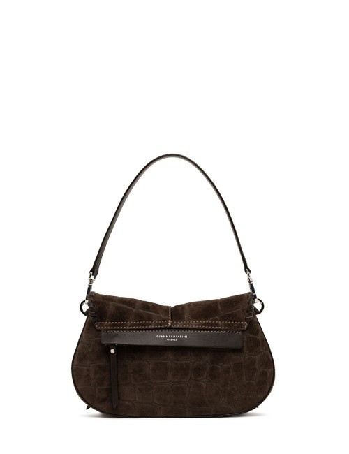 Cross-body bag in suede HELENA ROUND ESPRESSO