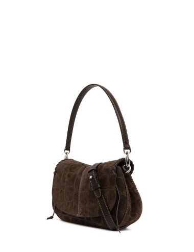 Cross-body bag in suede HELENA ROUND ESPRESSO