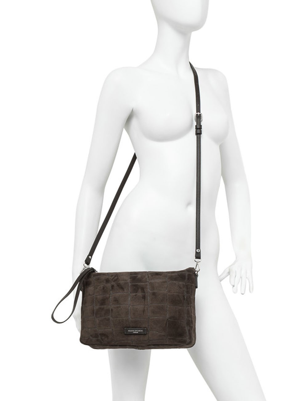 Borsa media a tracolla scamosciata NORA POUCH ESPRESSO