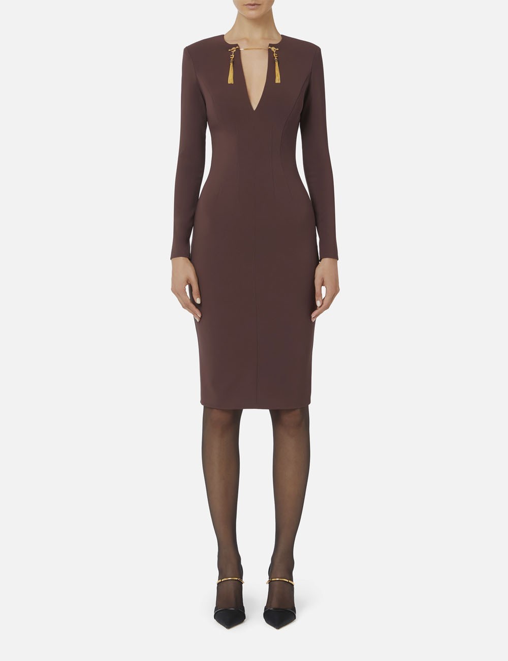 Dress in lightweight crêpe fabric with jewel chain merlot