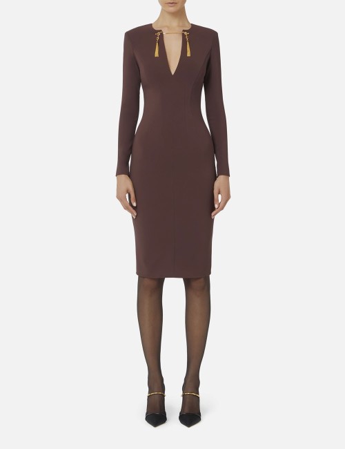 Dress in lightweight crêpe fabric with jewel chain merlot