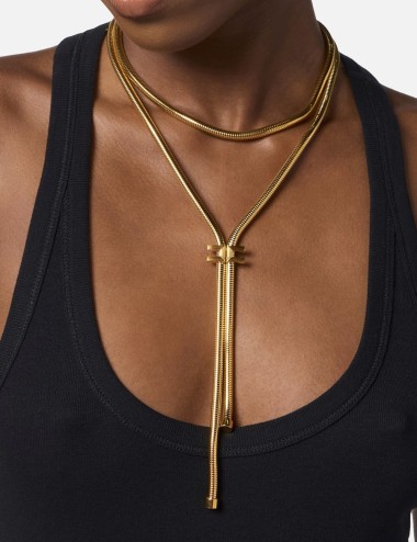 Necklace with snake pattern and logo yellow gold