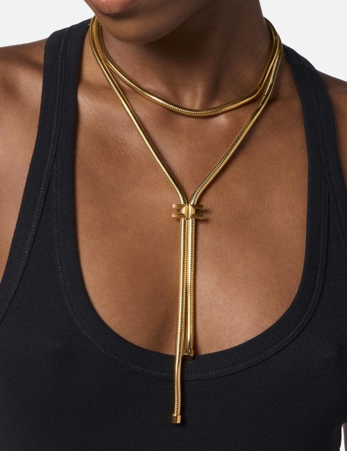 Necklace with snake pattern and logo yellow gold