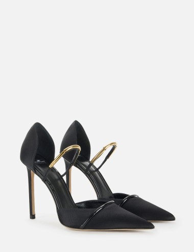 D'Orsay pumps in satin fabric with jewel detail black