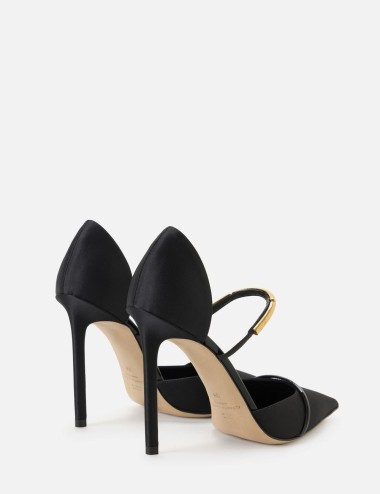 D'Orsay pumps in satin fabric with jewel detail black