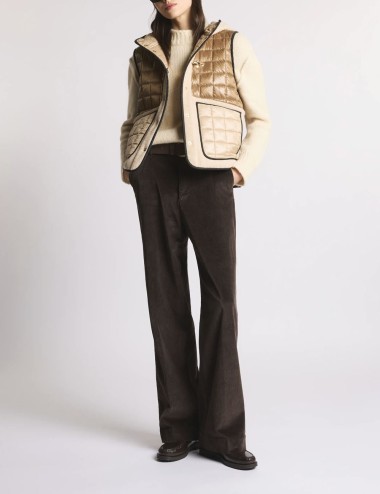 Gilet in Check Technical Fabric brown biege