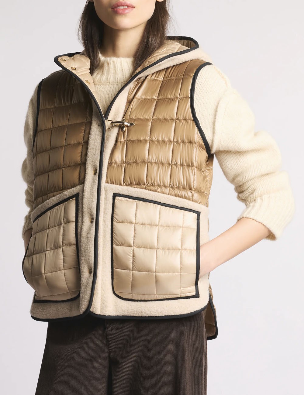Gilet in Tessuto Tecnico a Quadri marrone beige