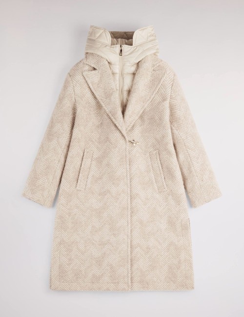 Double Front Coat in Wool and Mohair Herringbone beige