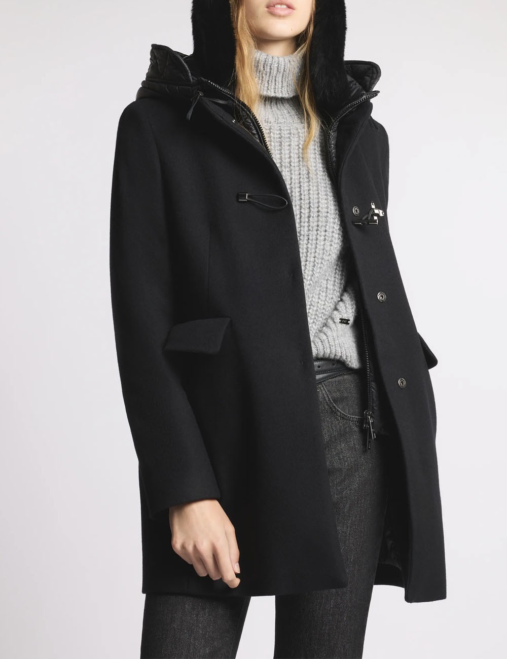Toggle Coat in Wool Fabric black