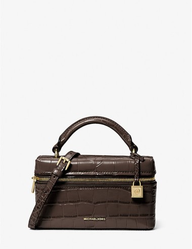 Borsa a tracolla convertibile Jana extra-small in pelle stampa coccodrillo cioccolato