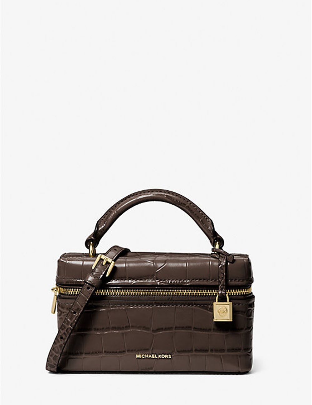 Borsa a tracolla convertibile Jana extra-small in pelle stampa coccodrillo cioccolato