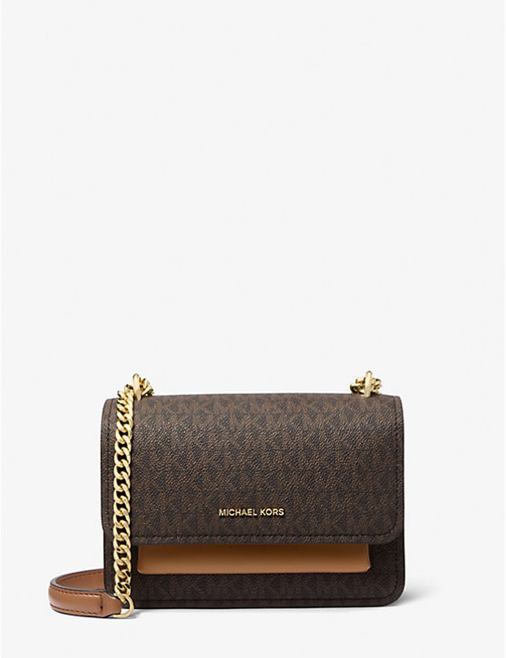 Borsa a tracolla Claire piccola con stampa logo BRONZO/GHIANDA