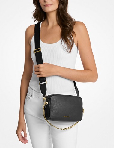 Camera bag a tracolla Bryant media in pelle martellata nera