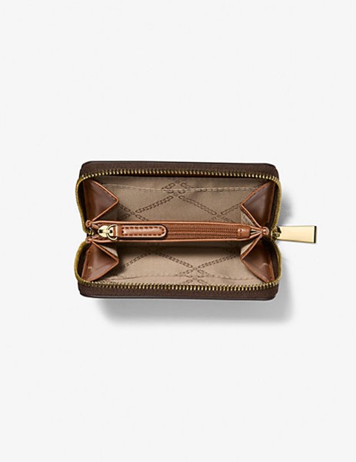Porta carte di credito zip-around Jet Set piccolo con logo BRONZO/GHIANDA