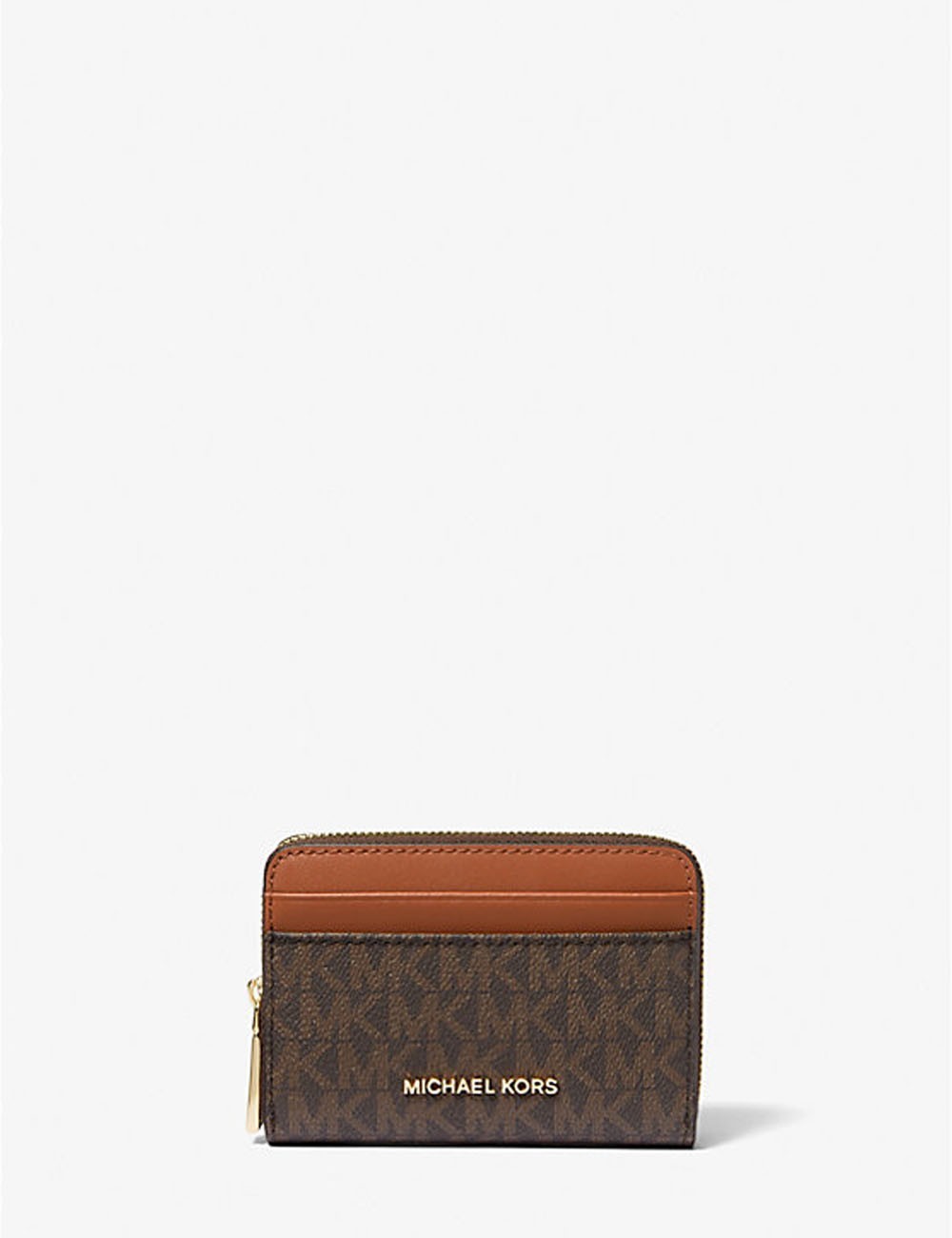 Porta carte di credito zip-around Jet Set piccolo con logo BRONZO/GHIANDA