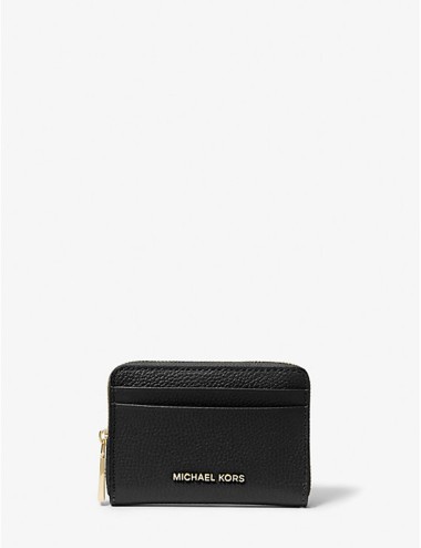 Jet Set Small Pebbled Leather Zip-Around Card Case black