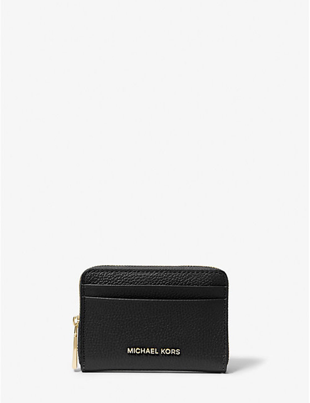 Porta carte di credito zip-around Jet Set piccolo in pelle martellata nero