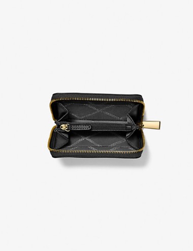 Porta carte di credito zip-around Jet Set piccolo in pelle martellata nero