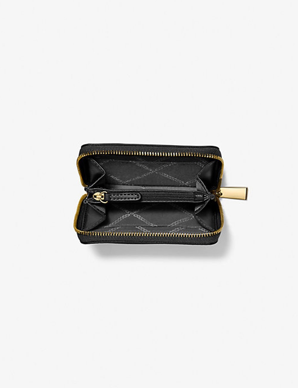 Porta carte di credito zip-around Jet Set piccolo in pelle martellata nero