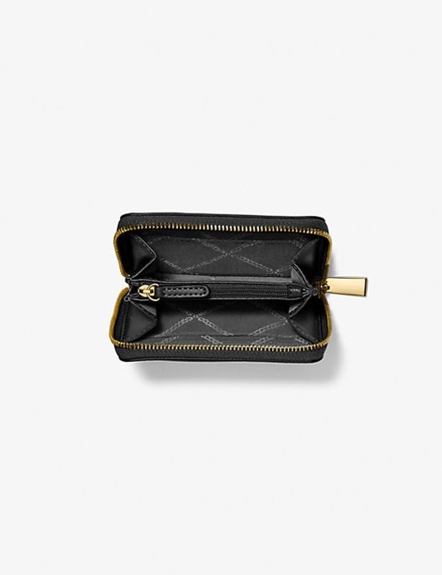 Porta carte di credito zip-around Jet Set piccolo in pelle martellata nero