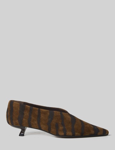 Scarpa con tacco scamosciata Grant abstract print cognac