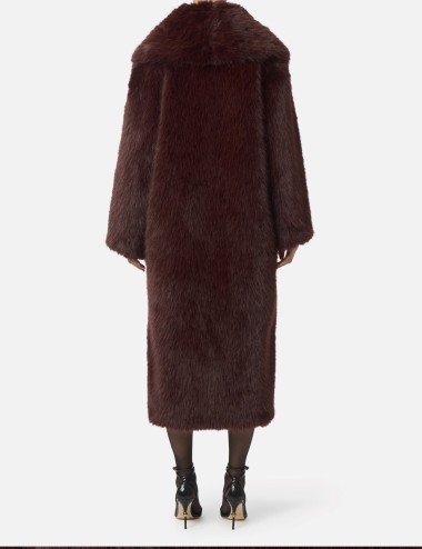 Coat with fur-effect texture merlot