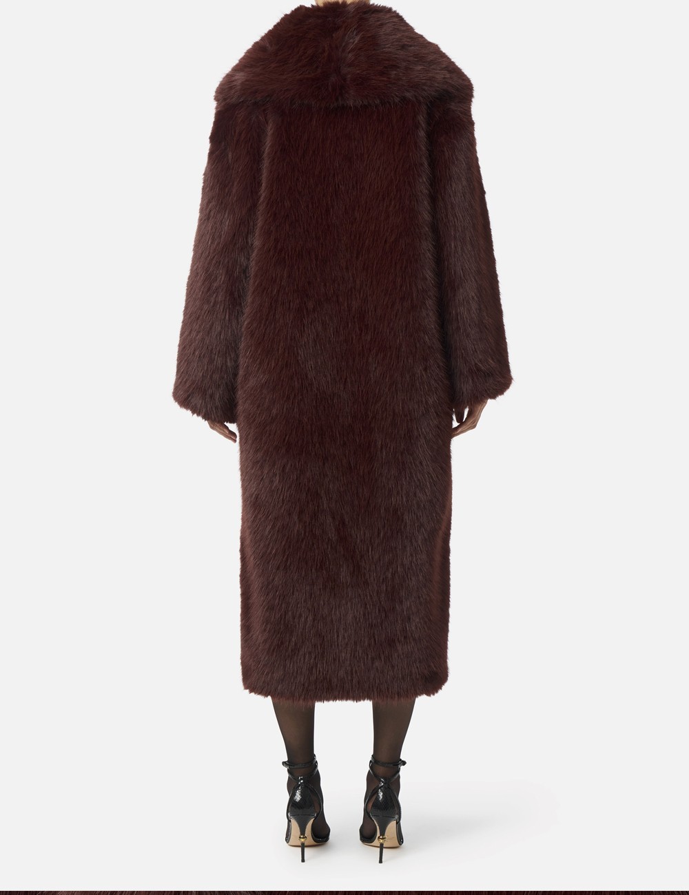 Coat with fur-effect texture merlot