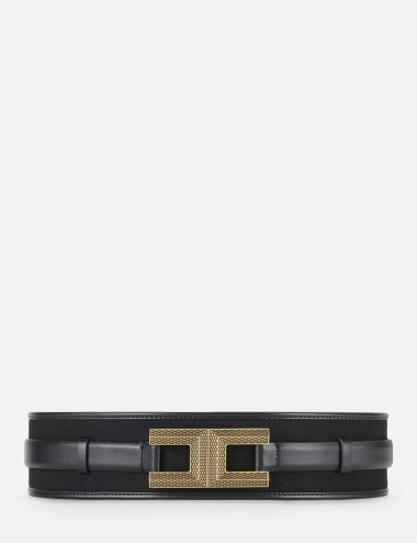 Belt with logo and snake pattern black