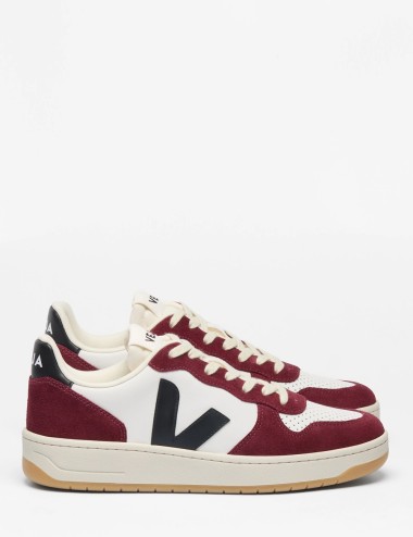 SNEAKERS V-10 LEATHER WHITE BLACK AMARANTE
