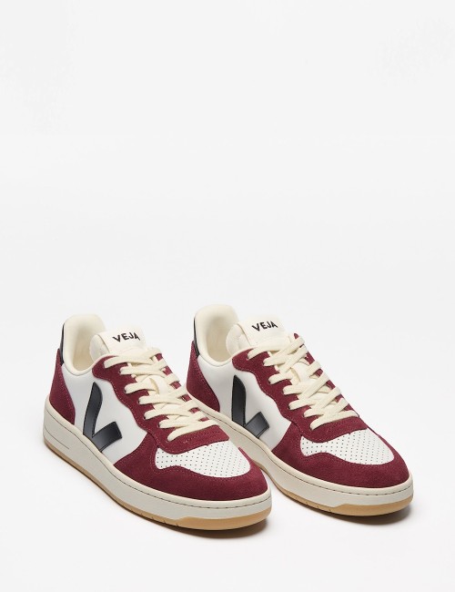 SNEAKERS V-10 LEATHER WHITE BLACK AMARANTE