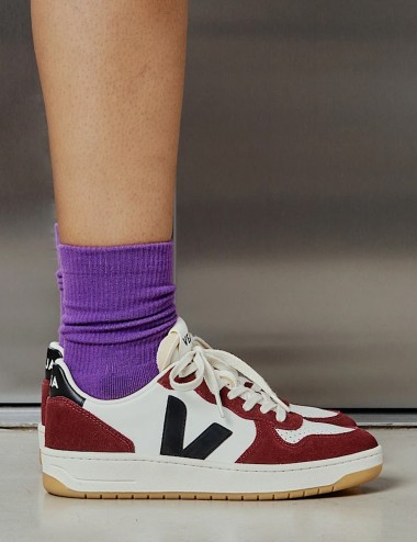 SNEAKERS V-10 LEATHER WHITE BLACK AMARANTE