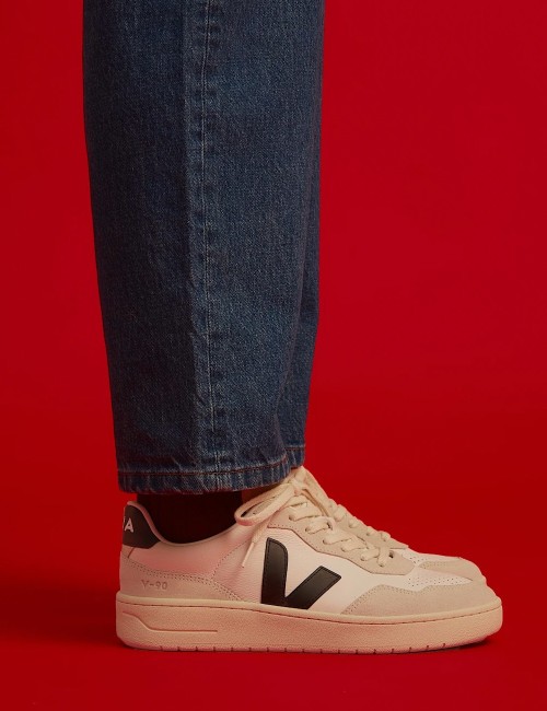 SNEAKERS V-90 LEATHER WHITE BLACK
