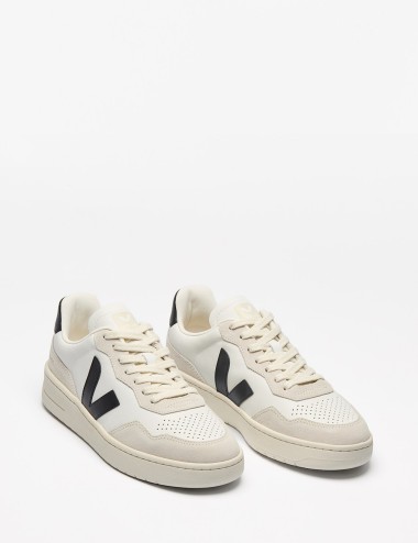 SNEAKERS V-90 LEATHER WHITE BLACK