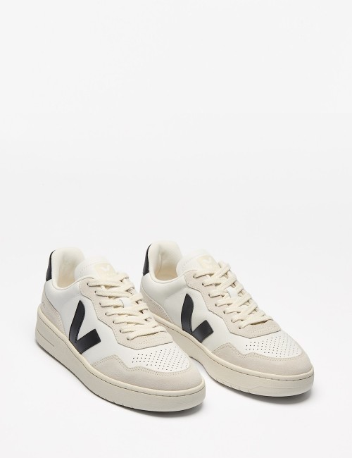 SNEAKERS V-90 LEATHER WHITE BLACK