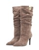 3/4 boot with ruffles in maple suede
