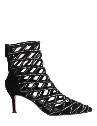 Tronchetto scamosciato intrecciato strass nero