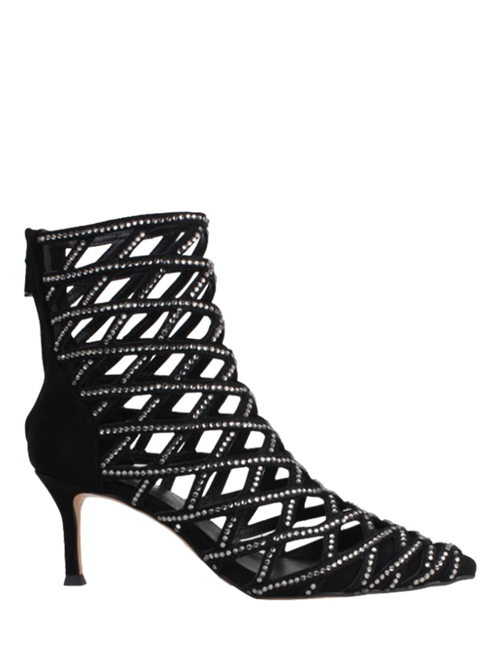 Tronchetto scamosciato intrecciato strass nero