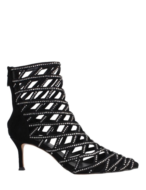 Tronchetto scamosciato intrecciato strass black