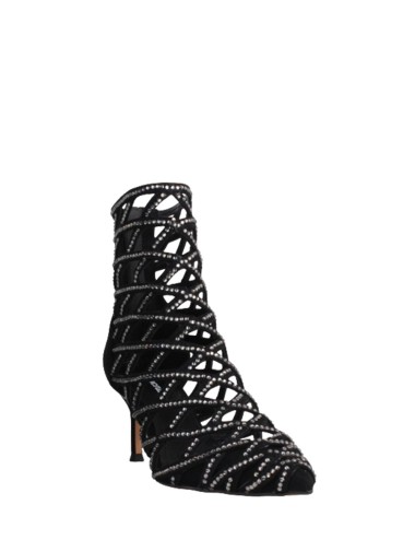 Tronchetto scamosciato intrecciato strass black