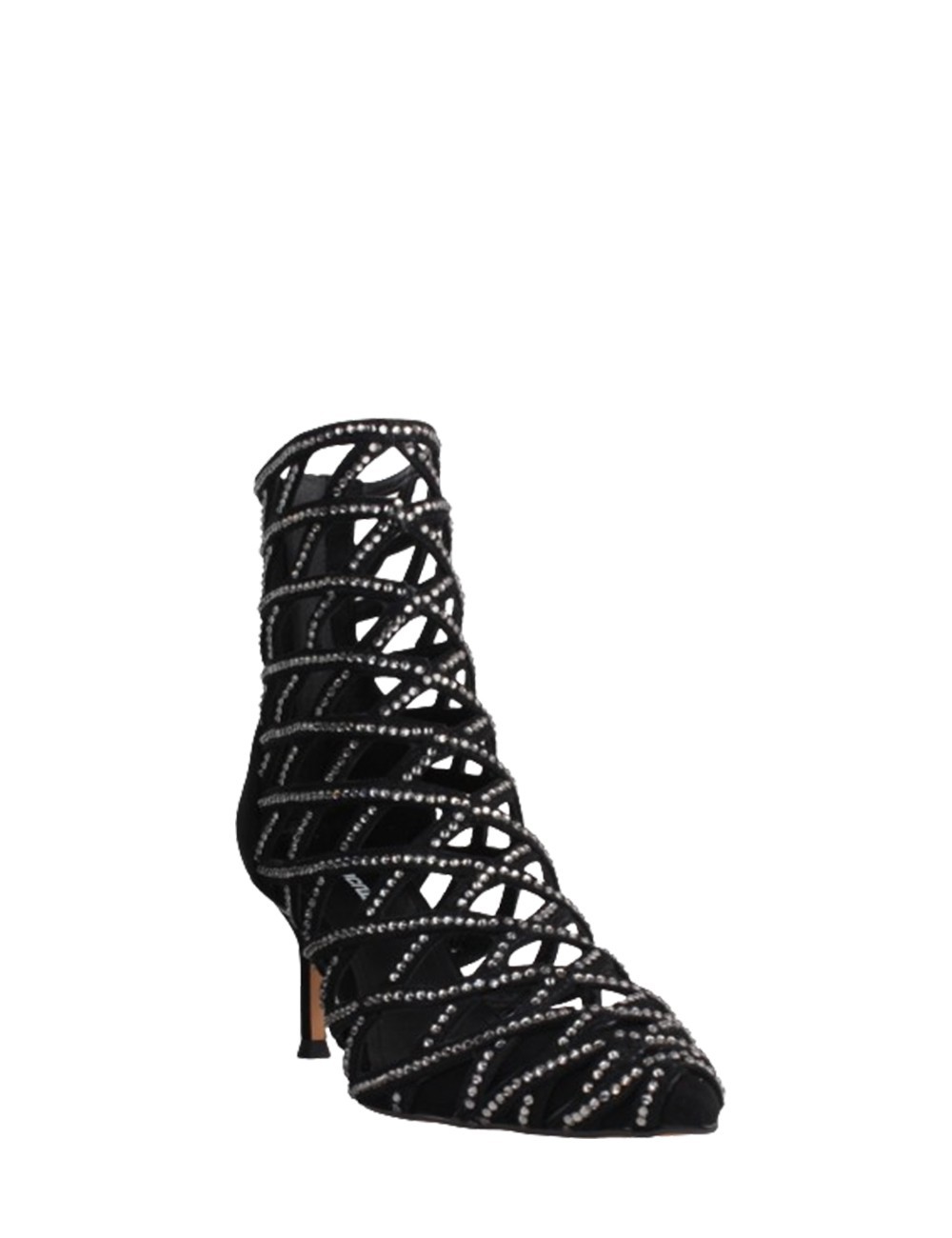 Tronchetto scamosciato intrecciato strass black