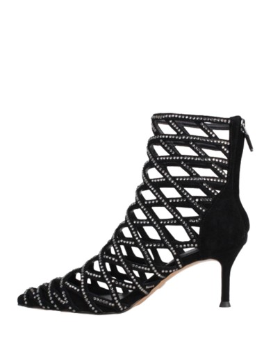 Tronchetto scamosciato intrecciato strass black