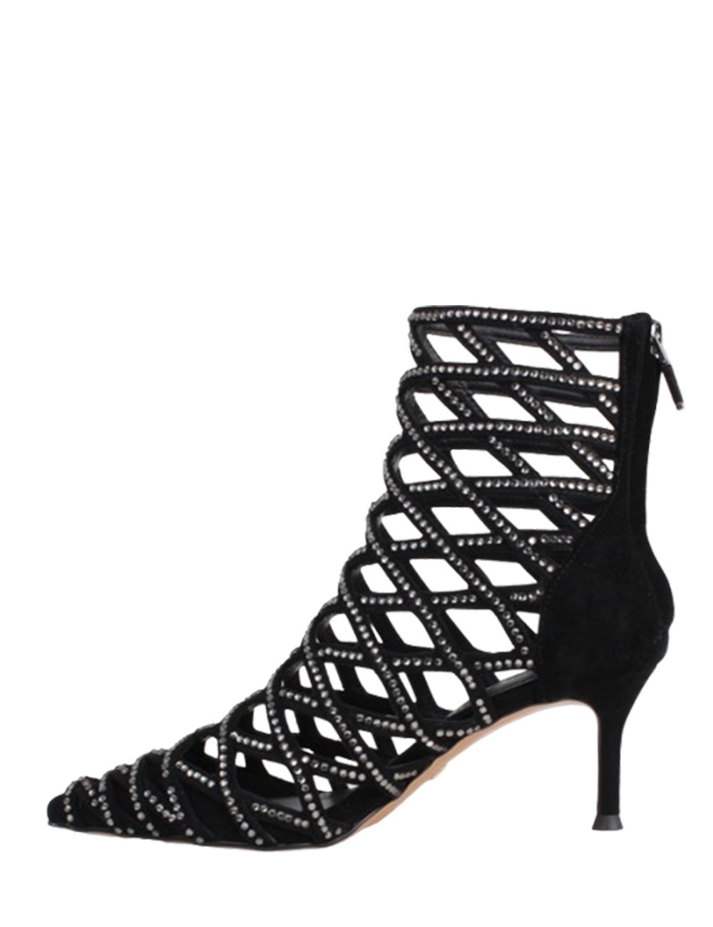 Tronchetto scamosciato intrecciato strass black