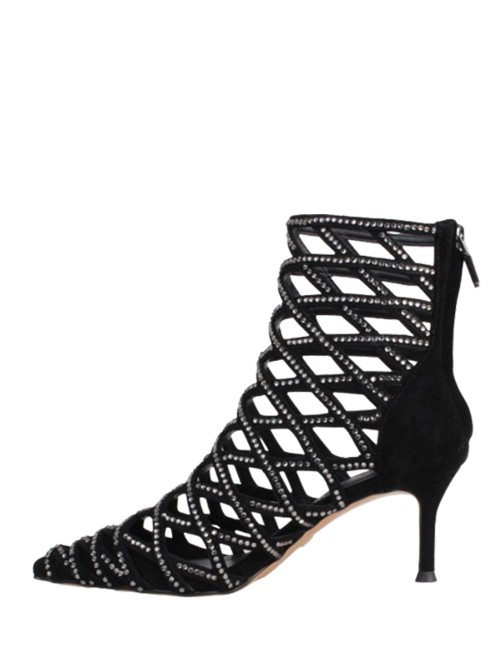Tronchetto scamosciato intrecciato strass black